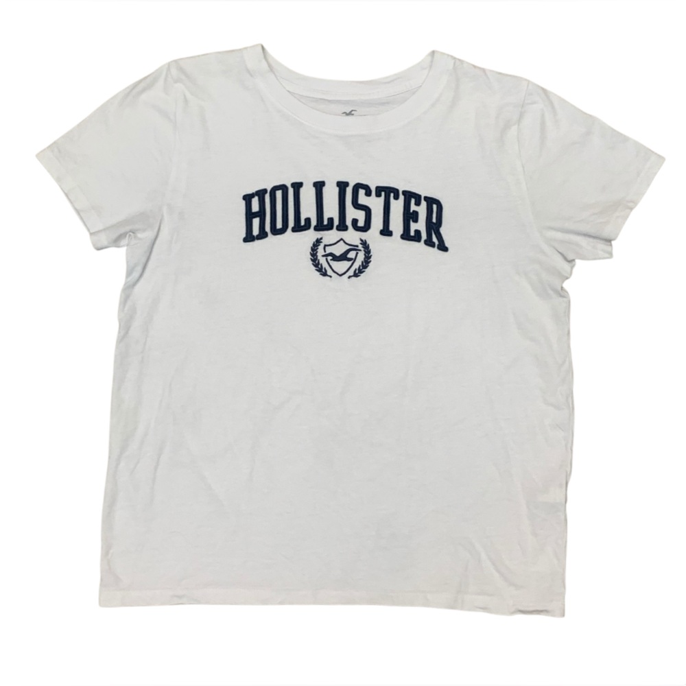 Hollister White T-Shirt with Navy Logo - Women’s Size Medium - Picture 2 of 3